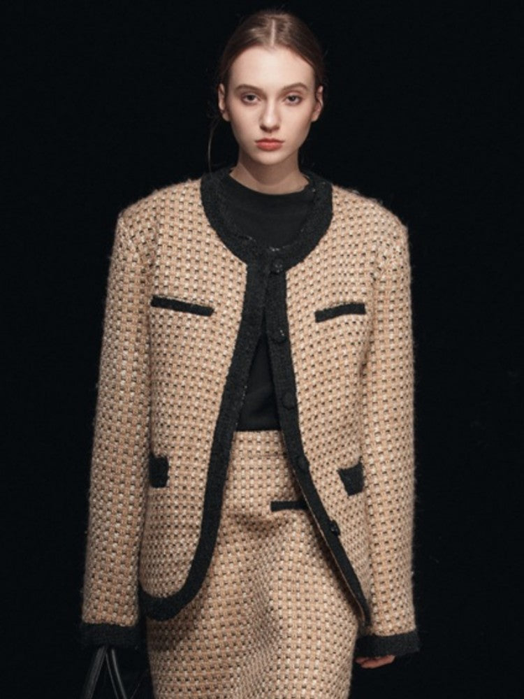 Plaid Wool Round Neck Jacket-CALLISTARI