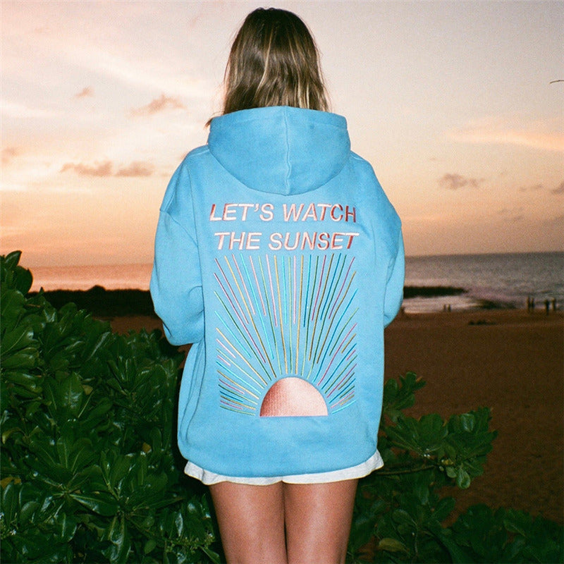 Lets Watch The Sunset Printed Thermal Hoodie-CALLISTARI