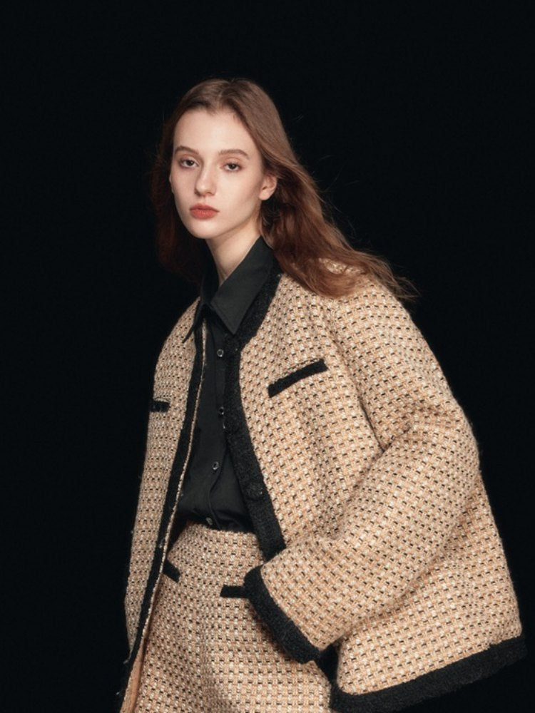 Plaid Wool Round Neck Jacket-CALLISTARI