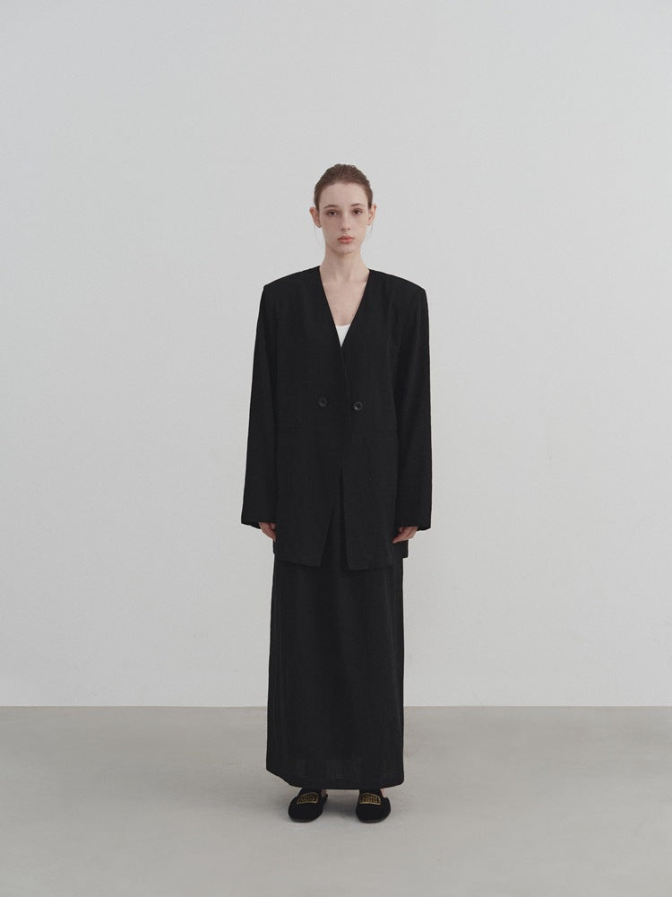 Casual Collarless Linen Blazer-CALLISTARI