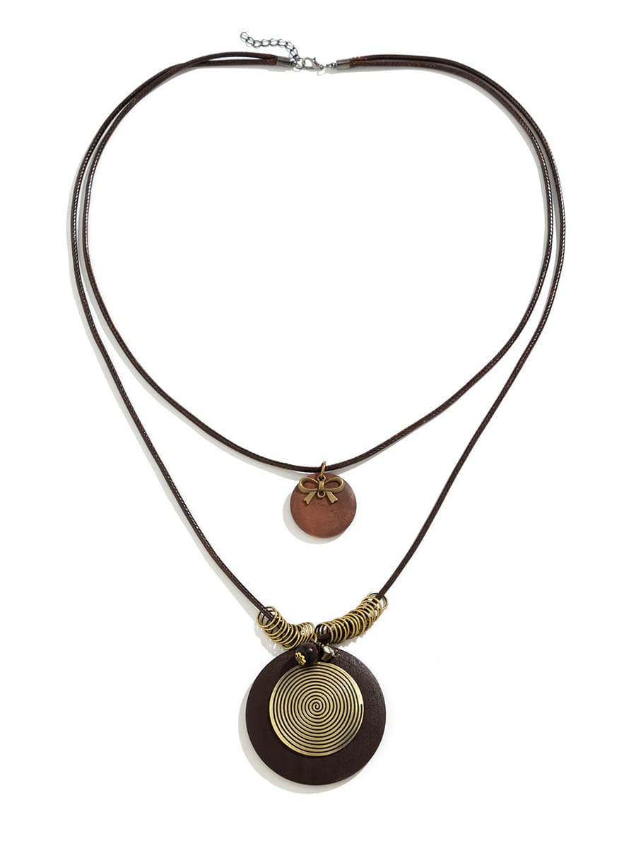 Wooden Disc Beaded Long Necklace-CALLISTARI