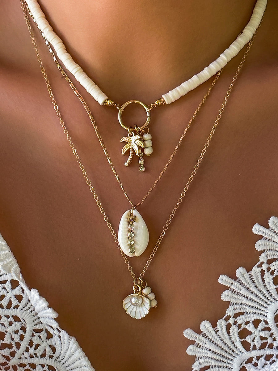 Shell And Sunflower Pendant Multi-layered Necklace-CALLISTARI