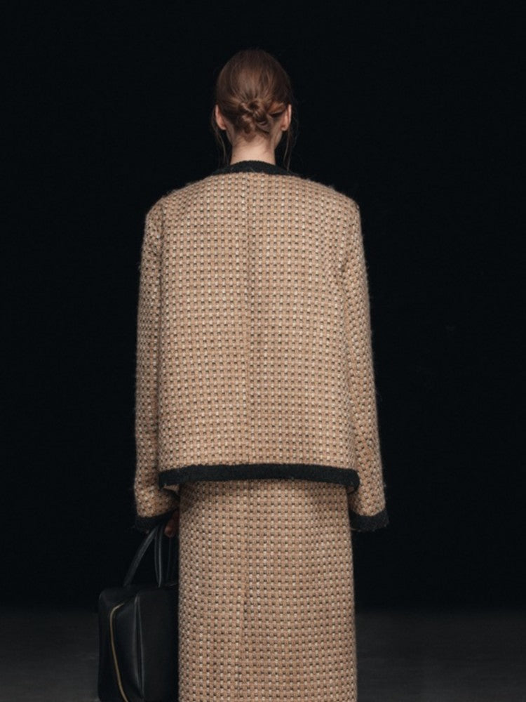 Plaid Wool Round Neck Jacket-CALLISTARI