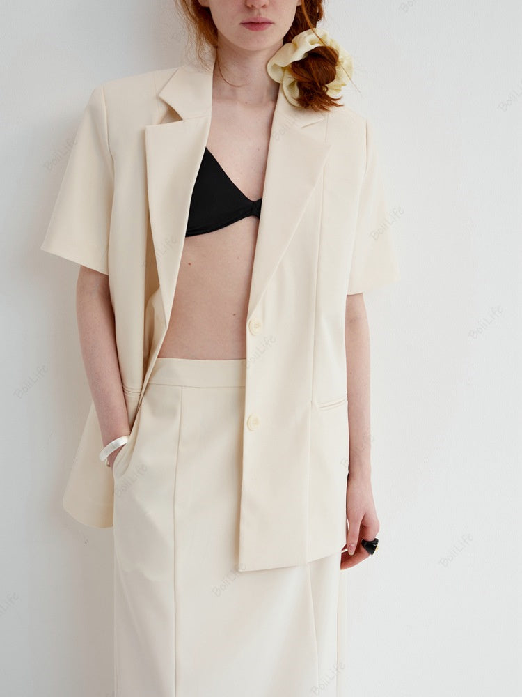 French-Inspired Relaxed Fit Short-Sleeve Blazer-CALLISTARI