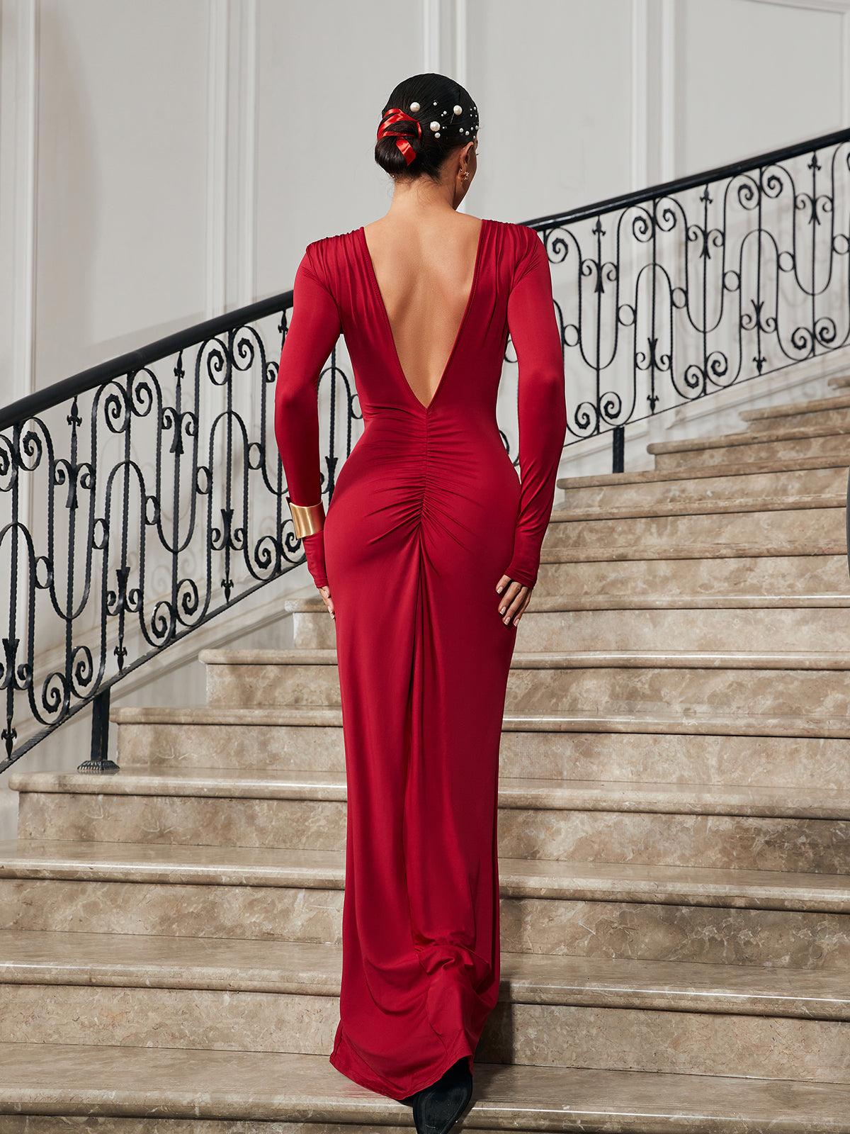 Ofir V Neck Ruched Maxi Dress In Wine - Mew Mews