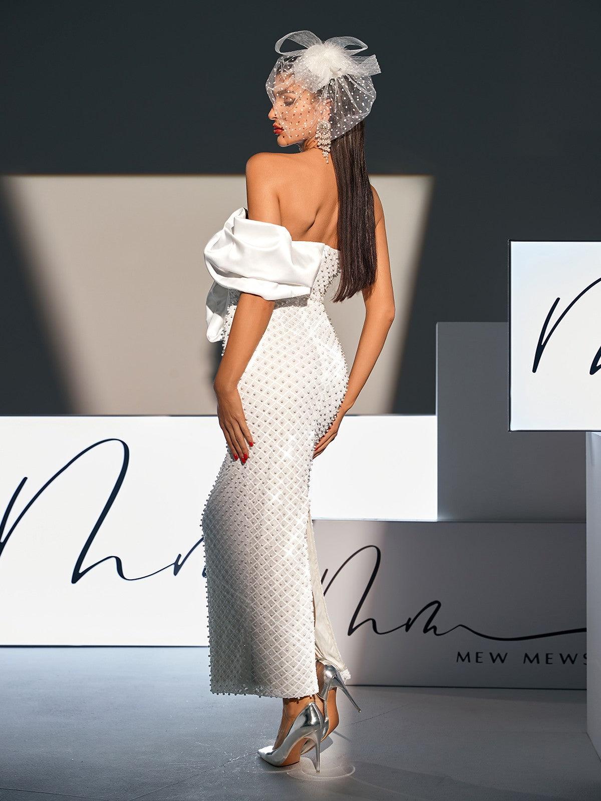 Ozzy Strapless Bow Pearl Embellished Maxi Dress - Mew Mews