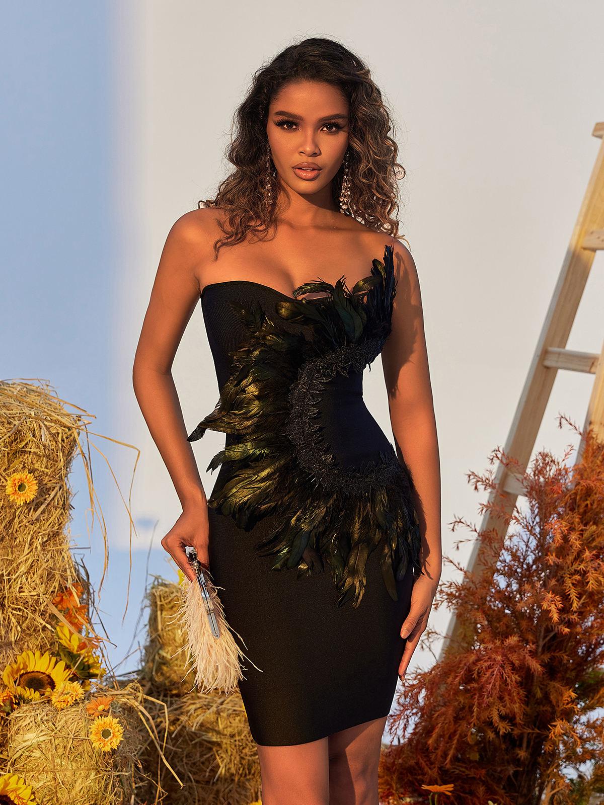Paislee Feather Bandage Mini Dress - Mew Mews