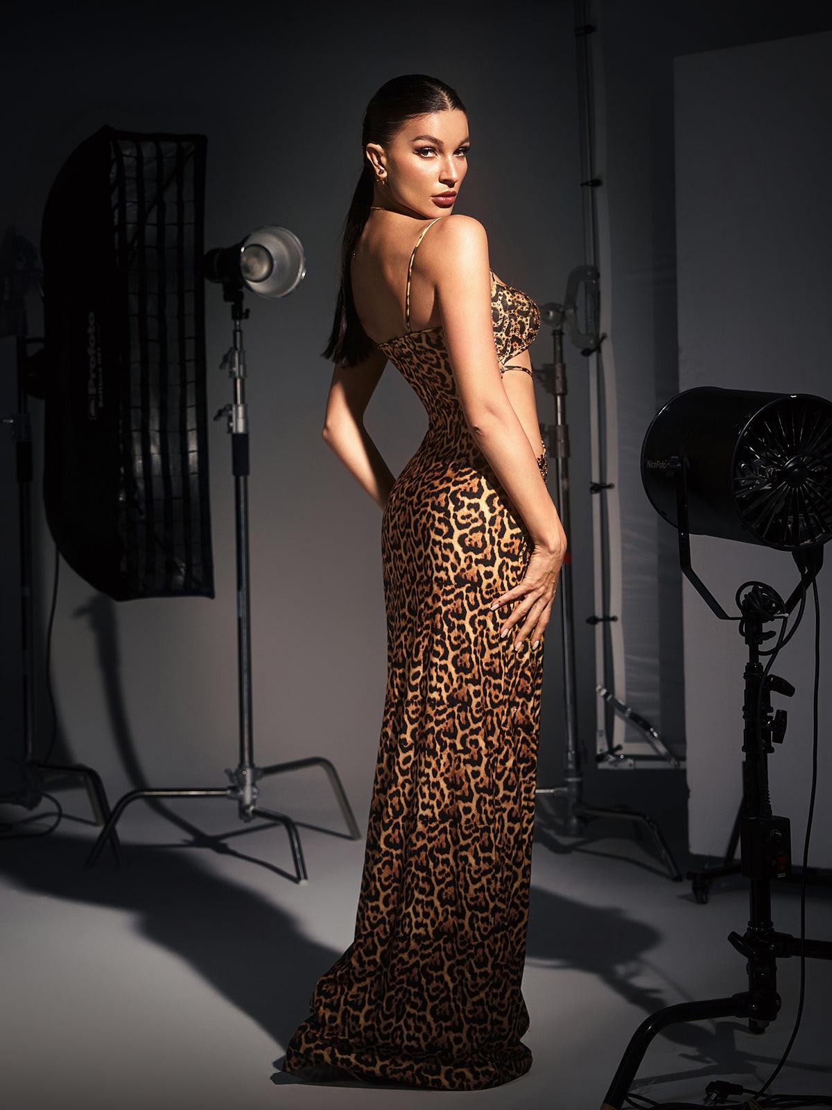 Peyton Crystal Embellished Leopard Maxi Dress - Mew Mews