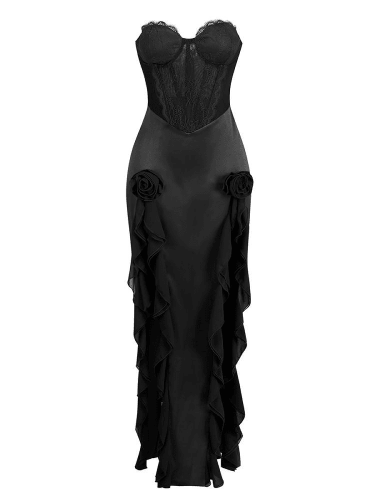 Raoul Strapless Lace Tulle Maxi Dress In Black - Mew Mews