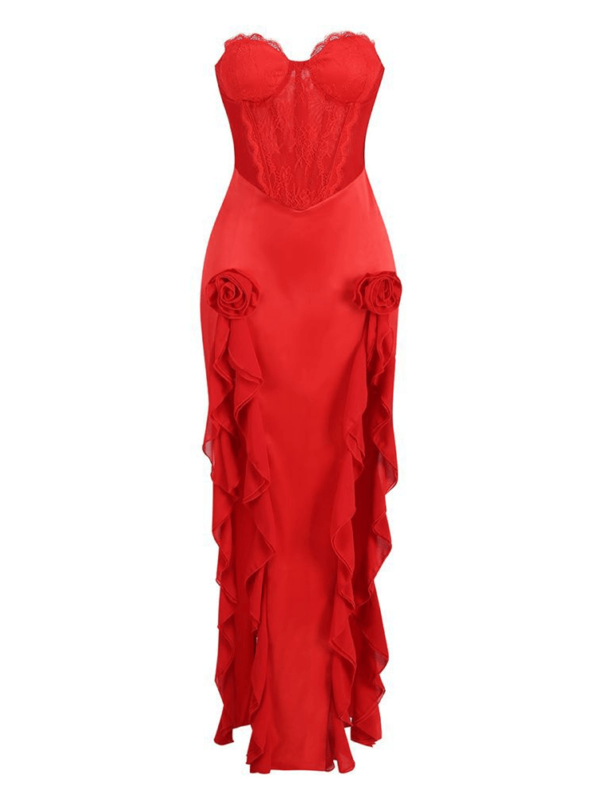 Raoul Strapless Lace Tulle Maxi Dress In Red - Mew Mews