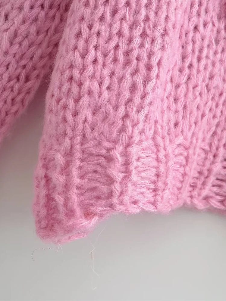 wickedafstore as1 / One Size / CHINA Chu Sau beauty 2023 Women Autumn Fashion Sweet Floral Knitted Cardigan Vintage Crochet Loose Sweater Chic Long Sleeve Knitwears