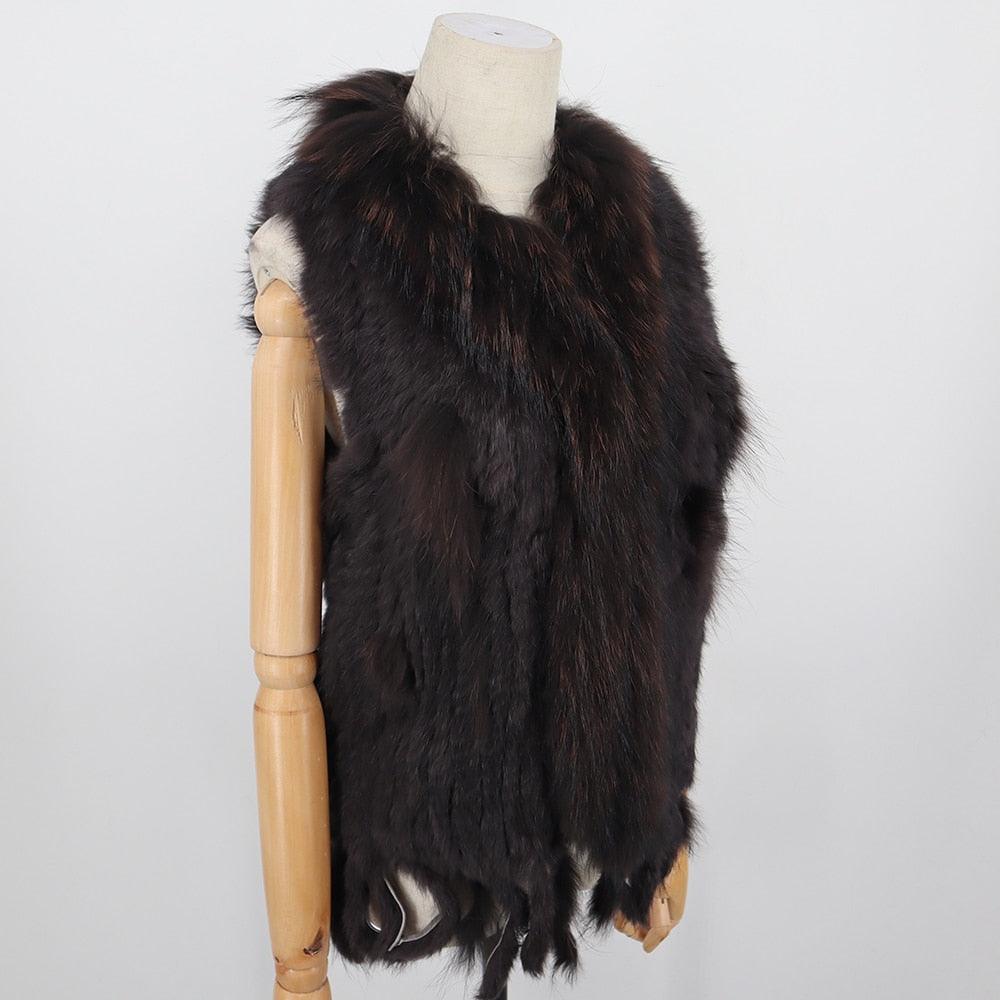 Sleeveless Vest with Fur Tassel and Natural Collar for High-End Women-CALLISTARI