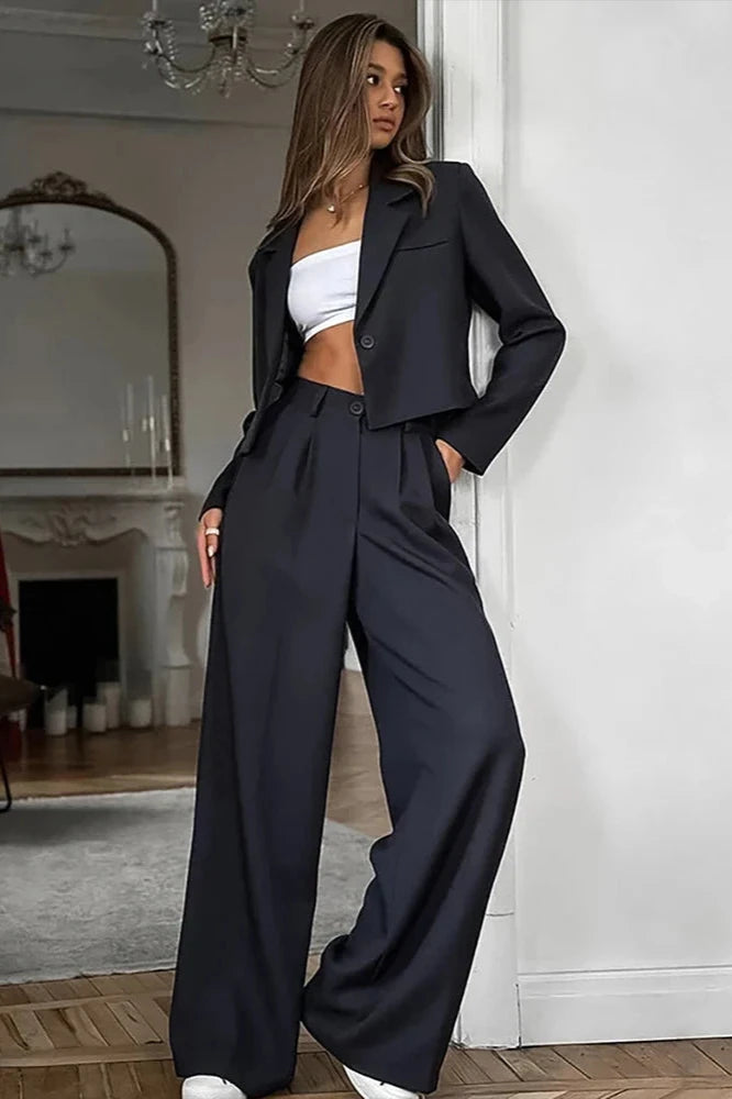 Autumn Winter  Solid Office Pants Set-aritzao