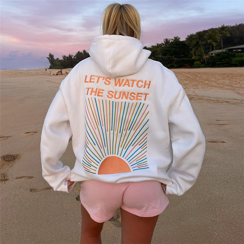 Lets Watch The Sunset Printed Thermal Hoodie-CALLISTARI