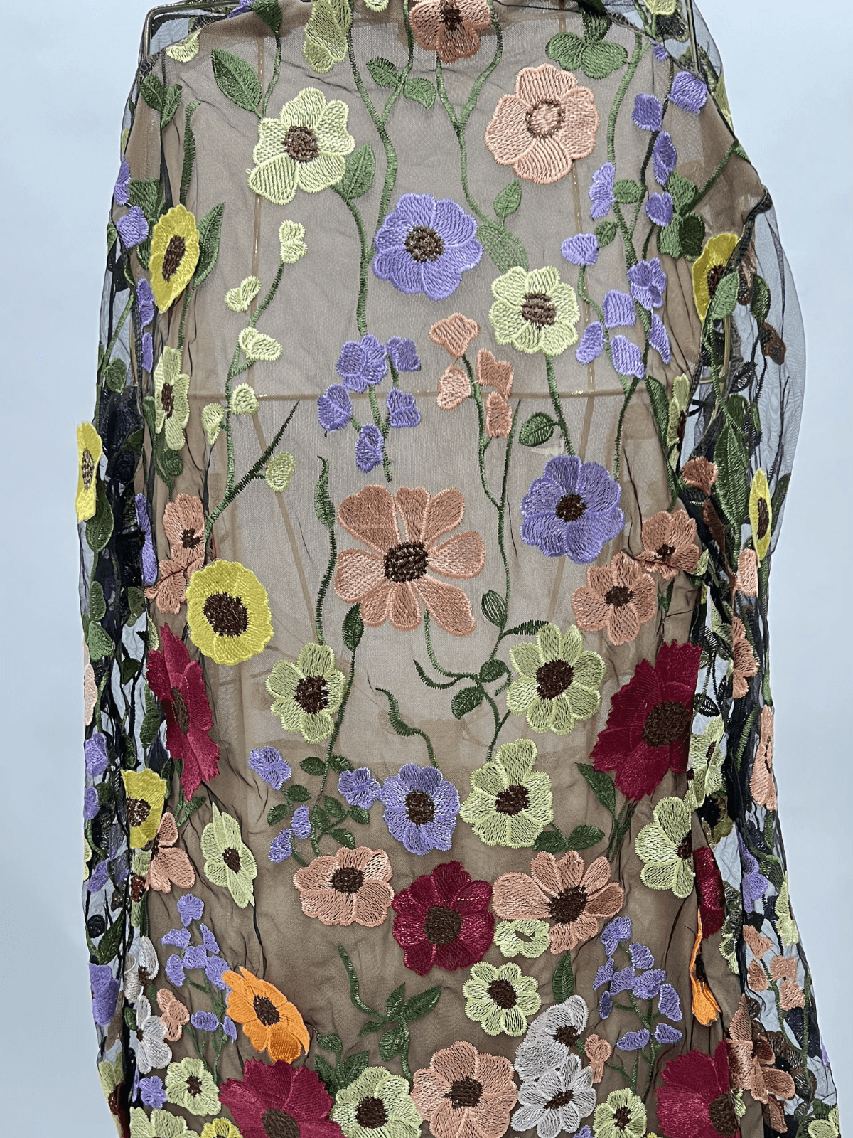 Saige Long Sleeve Mesh Flower Mini Dress In Black - Mew Mews