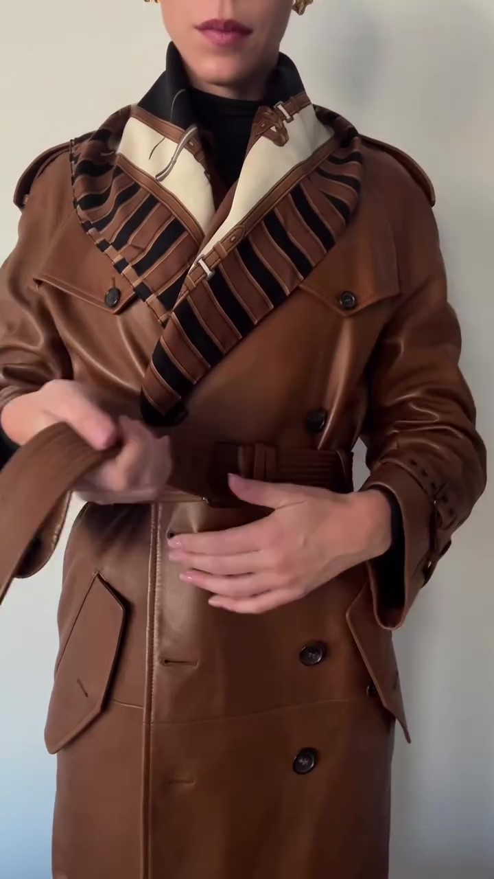 Designer brown leather jacket winter coat