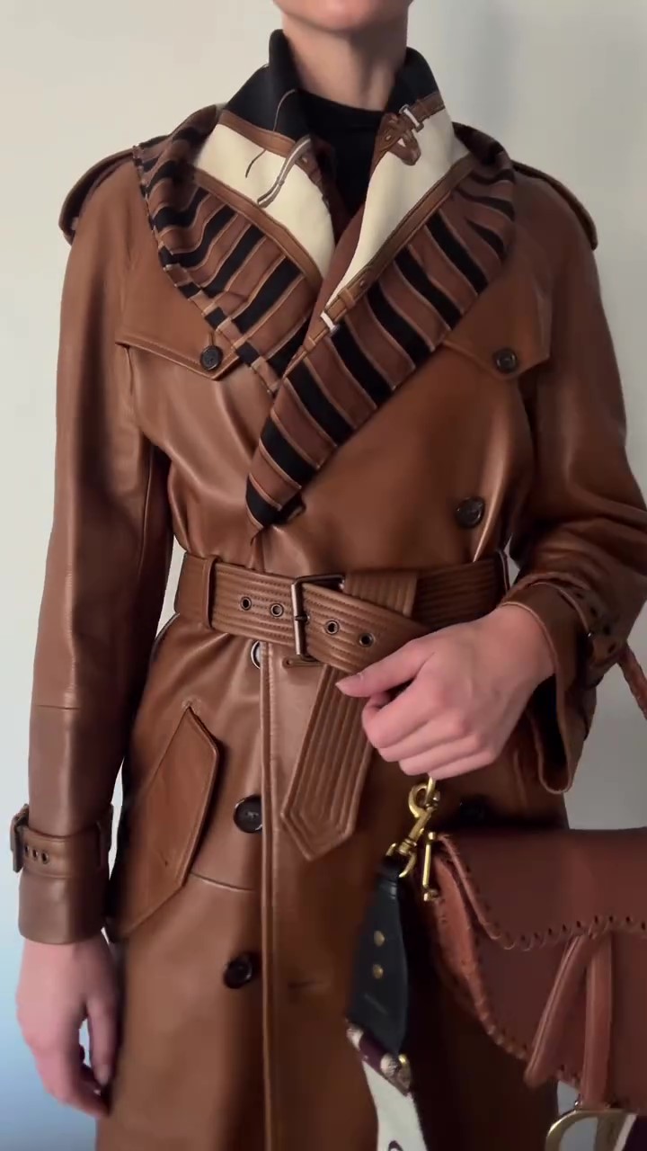 Designer brown leather jacket winter coat