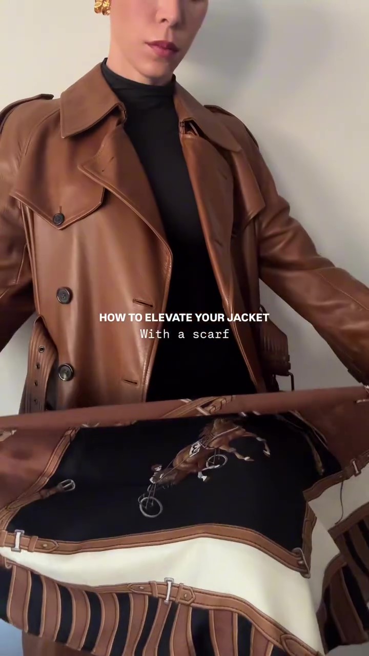 Designer brown leather jacket winter coat