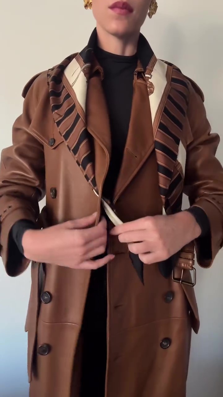 Designer brown leather jacket winter coat