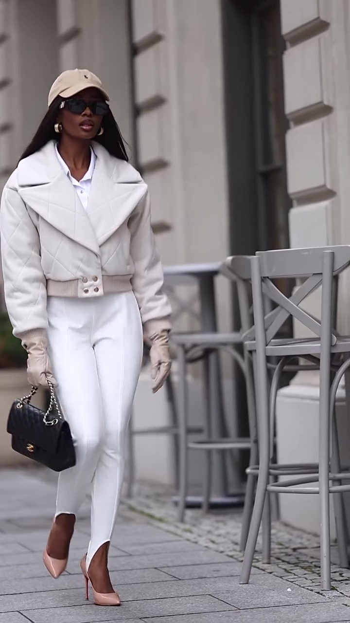 Designer white short winter coat