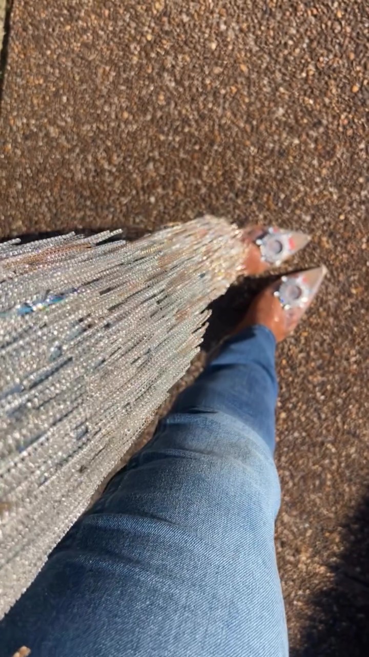 Designer handmade pearl chain jeans