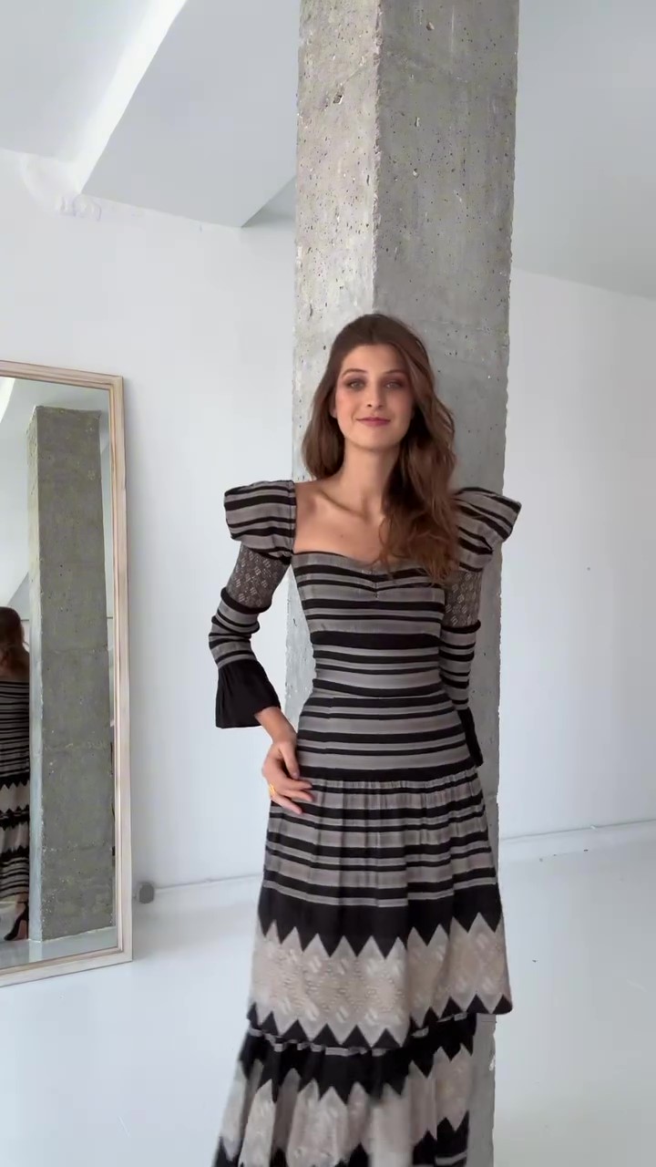 Designer striped midi dress