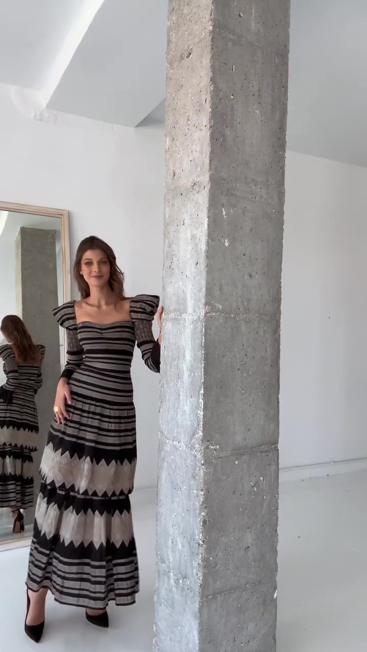 Designer striped midi dress