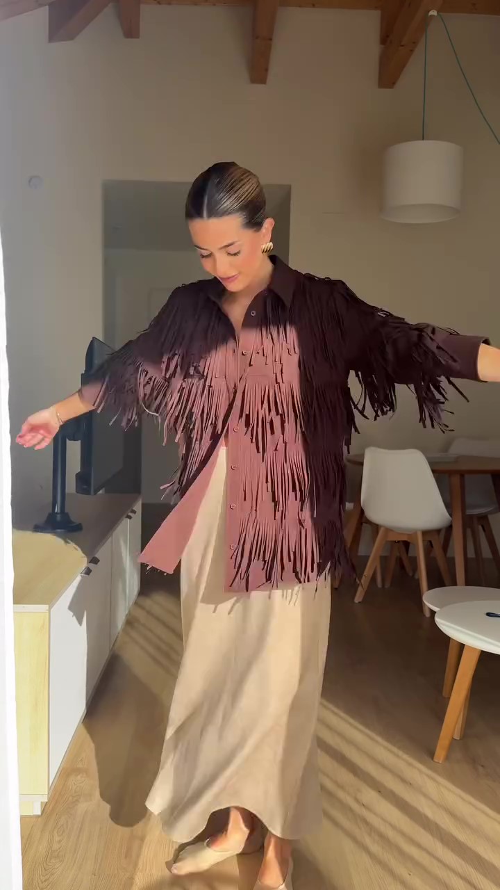 Burgundy fringed suede jacket