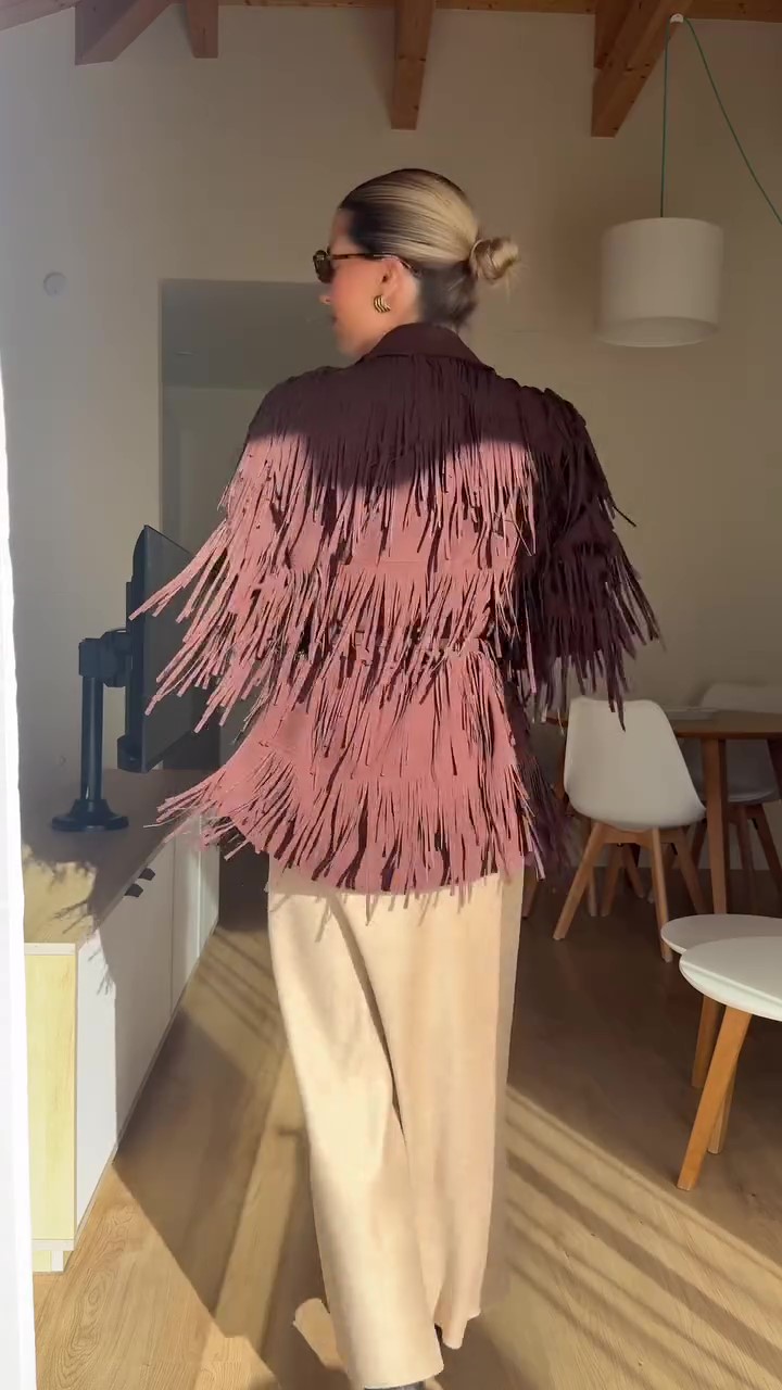 Burgundy fringed suede jacket