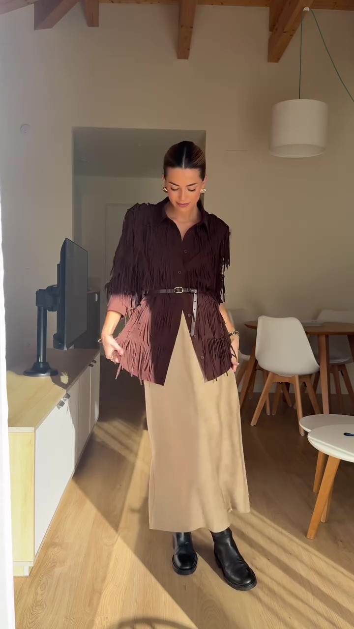 Burgundy fringed suede jacket