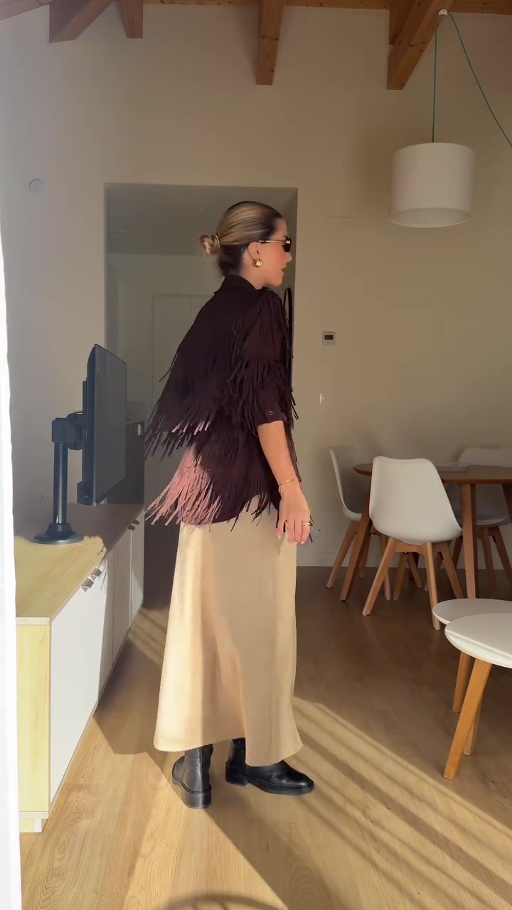 Burgundy fringed suede jacket