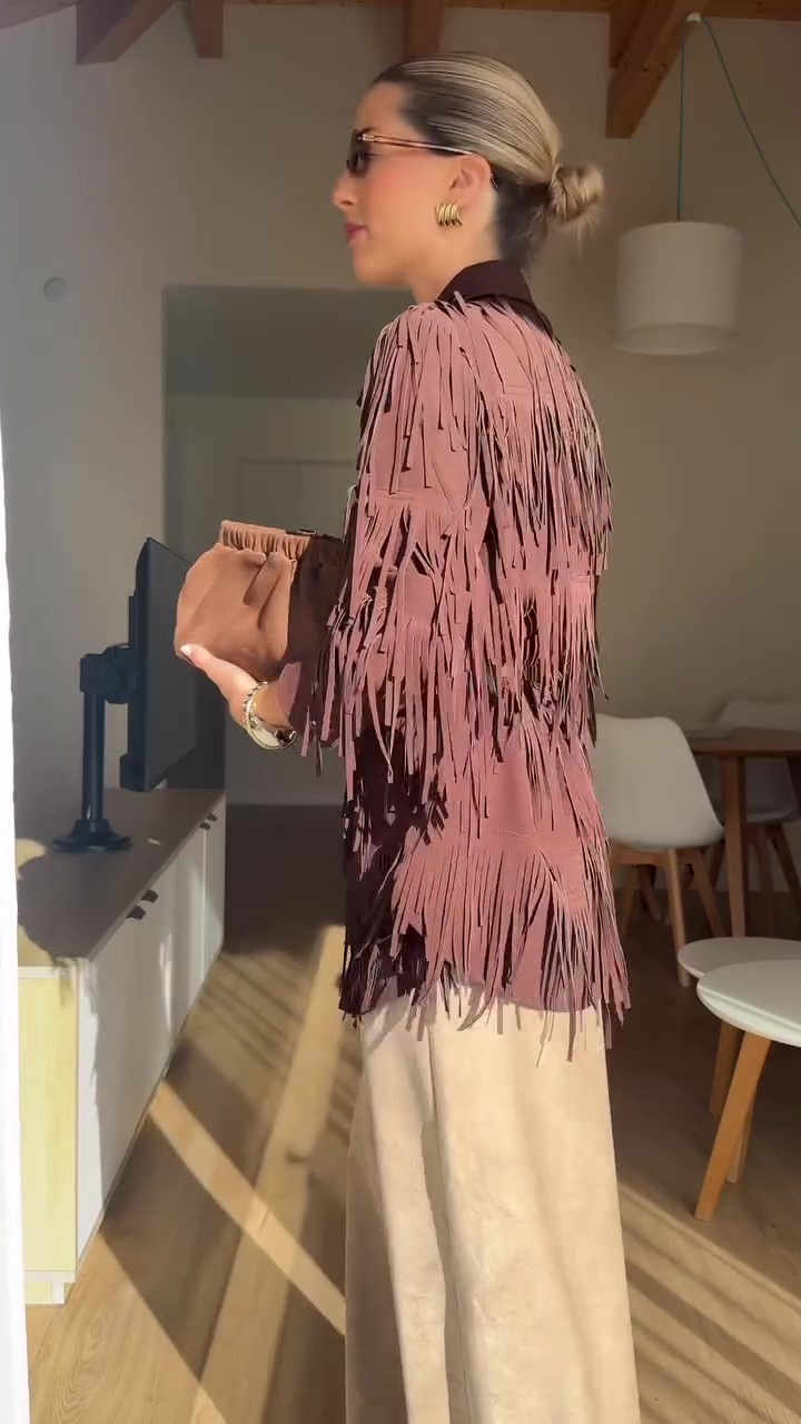 Burgundy fringed suede jacket