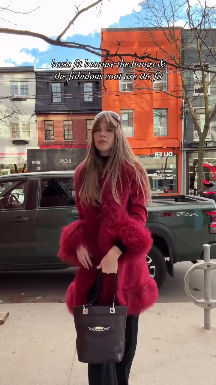 Designer burgundy fur winter coat