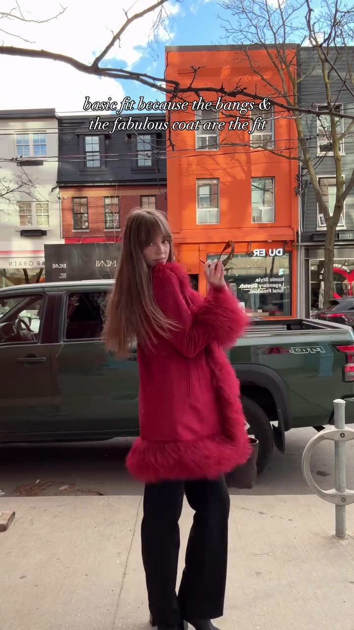 Designer burgundy fur winter coat