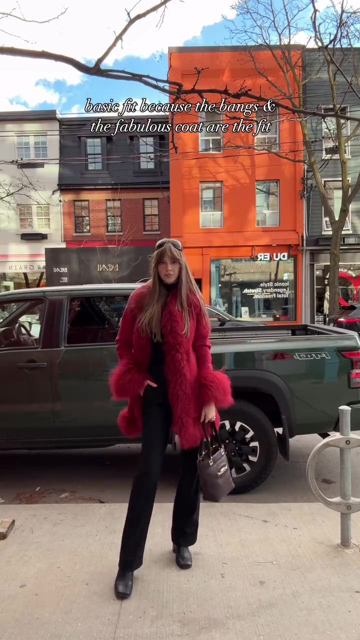 Designer burgundy fur winter coat