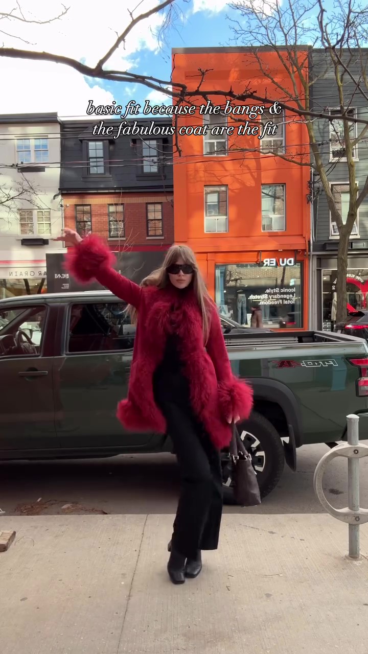 Designer burgundy fur winter coat