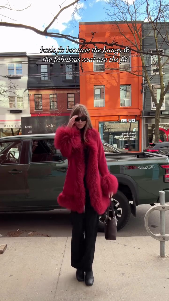 Designer burgundy fur winter coat