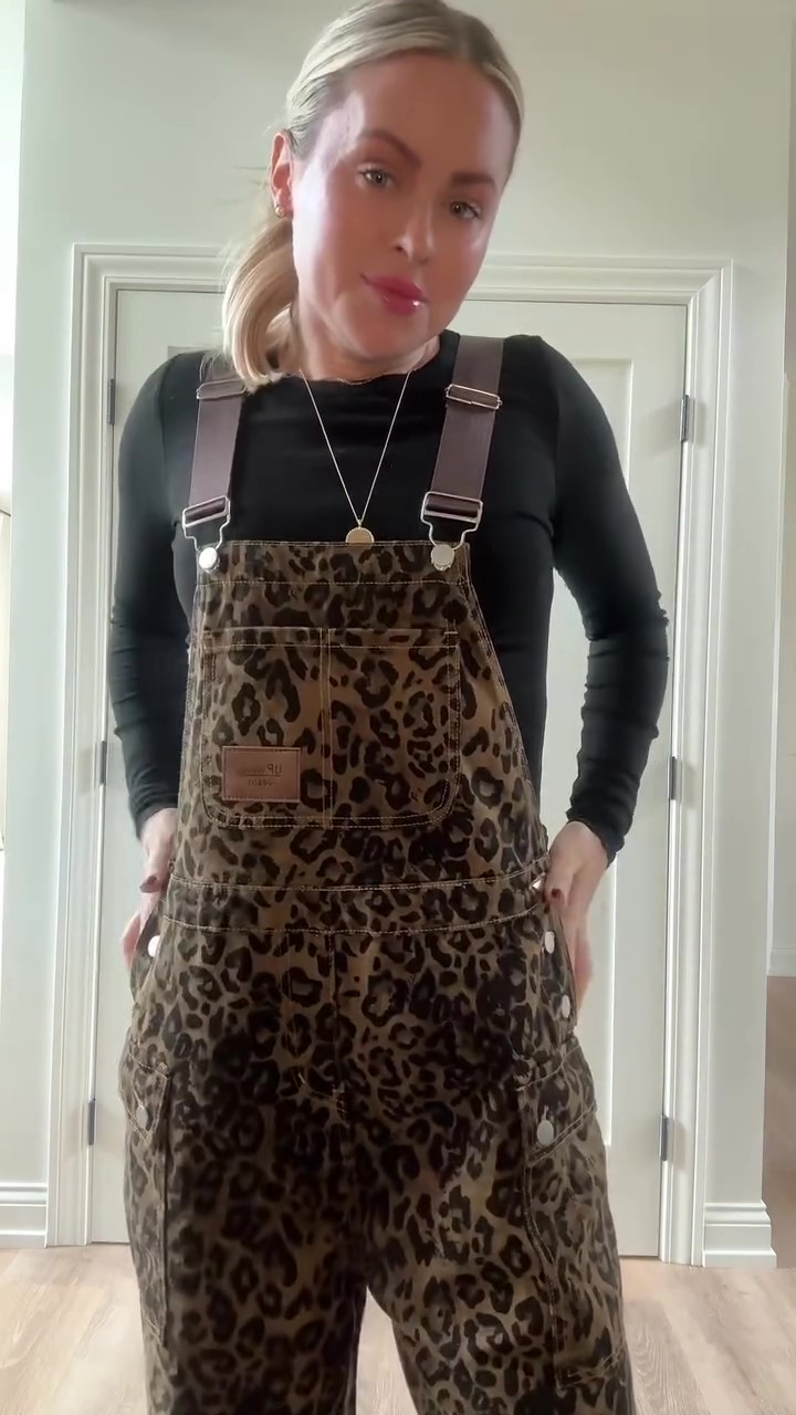 Designer leopard print overalls trousers