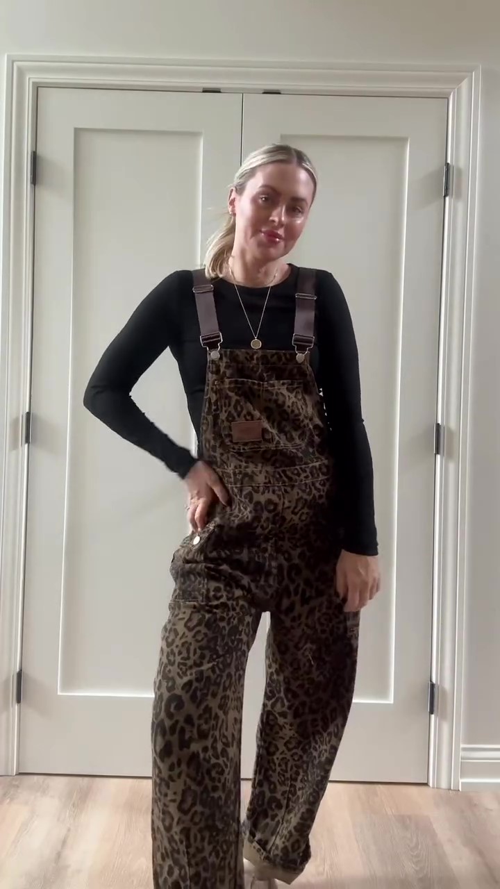 Designer leopard print overalls trousers