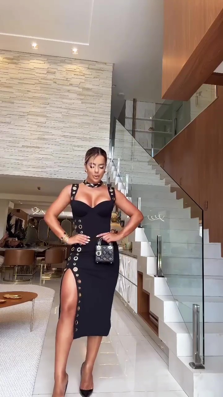 Party Handmade Eyelet Black Dress