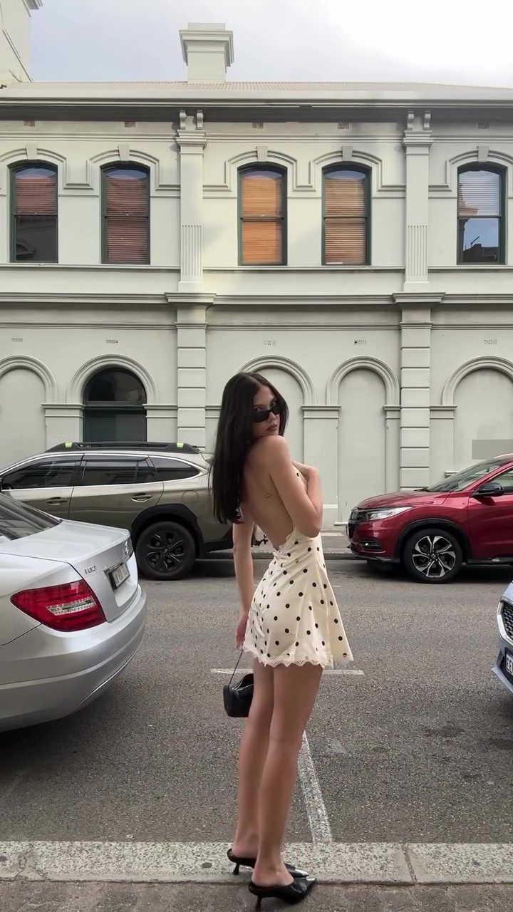 Polka dot lace v-neck mini skirt