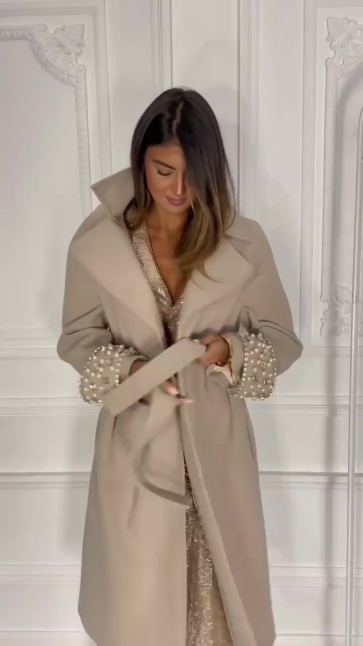 Designer Pearl Cuff Winter Coat