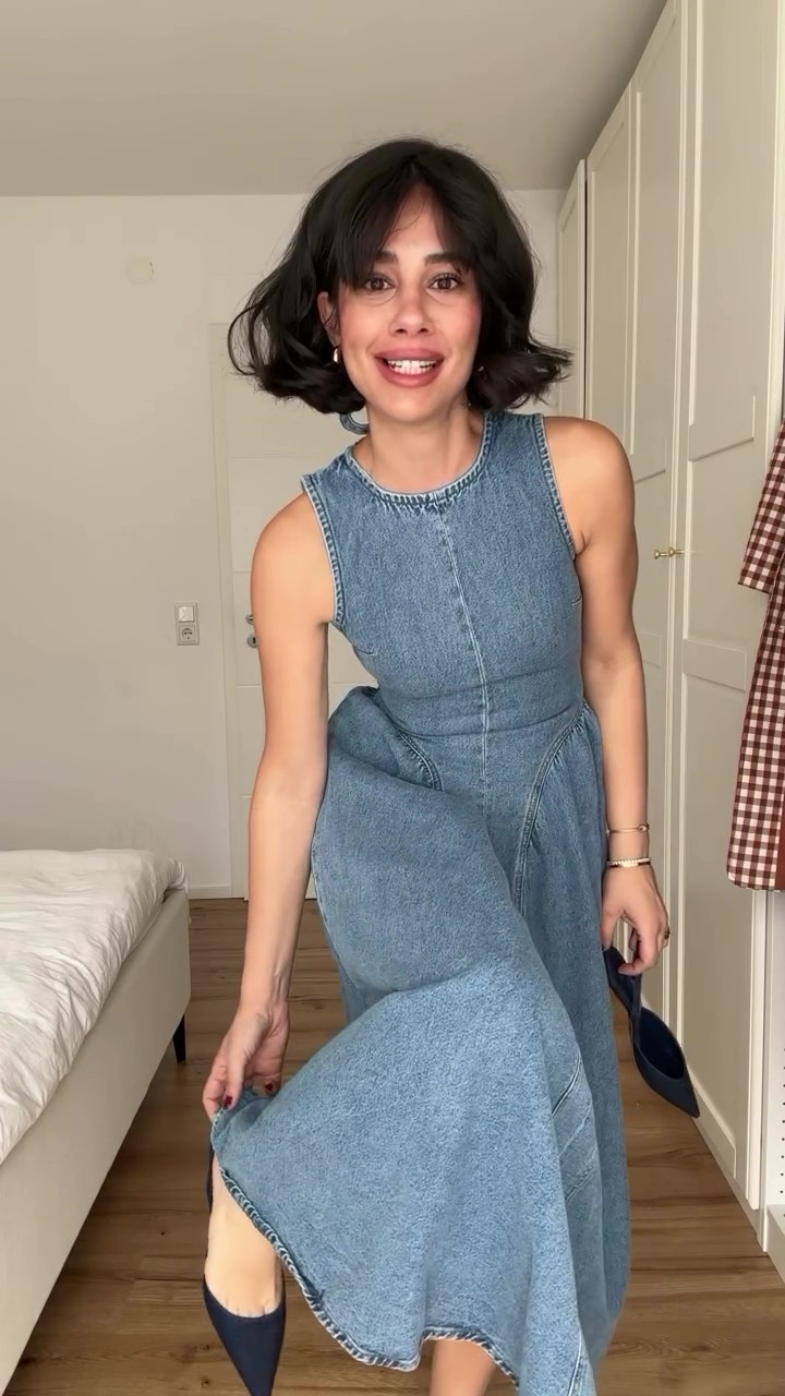 Blue Denim Racer Tank Midi Dress