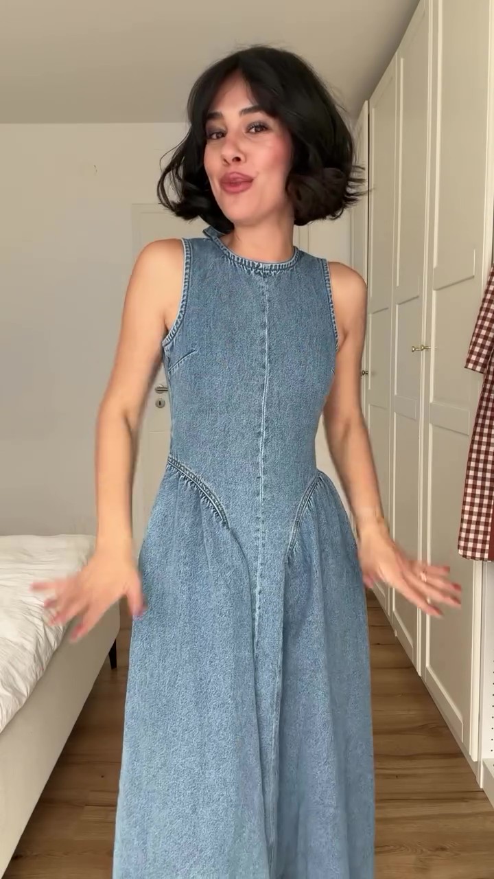 Blue Denim Racer Tank Midi Dress