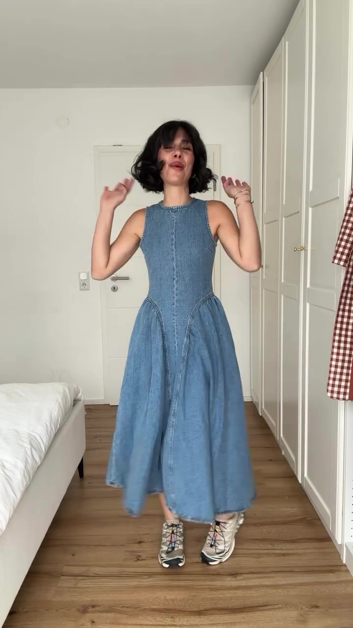 Blue Denim Racer Tank Midi Dress