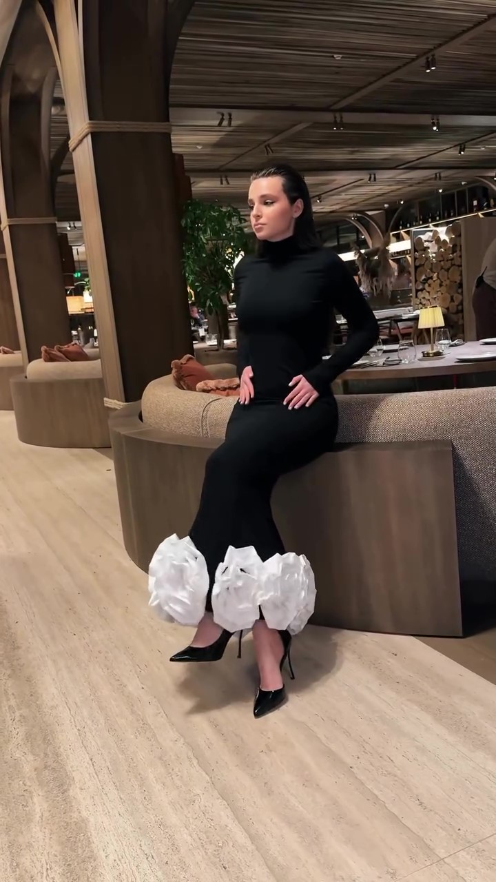 Three-dimensional flower little black dress