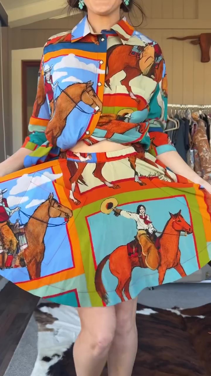 Resort Western Style Print Three-Piece Set（Vest + shirt + skirt）