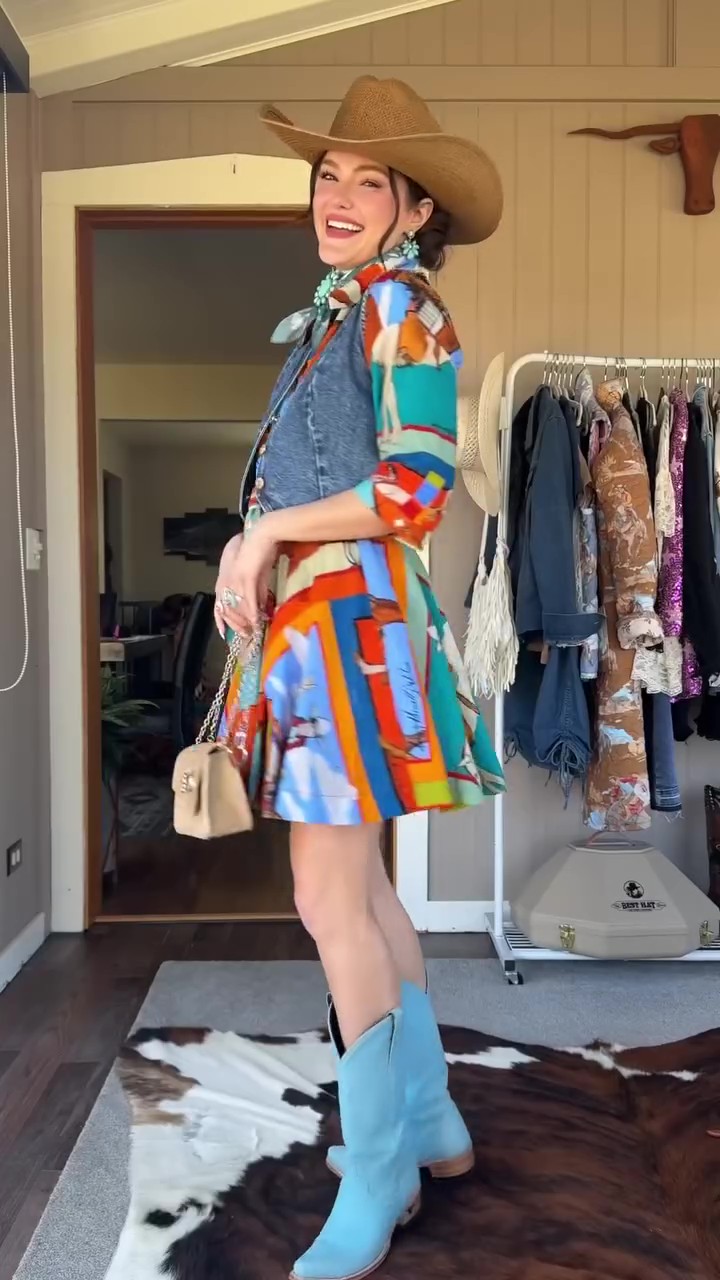 Resort Western Style Print Three-Piece Set（Vest + shirt + skirt）