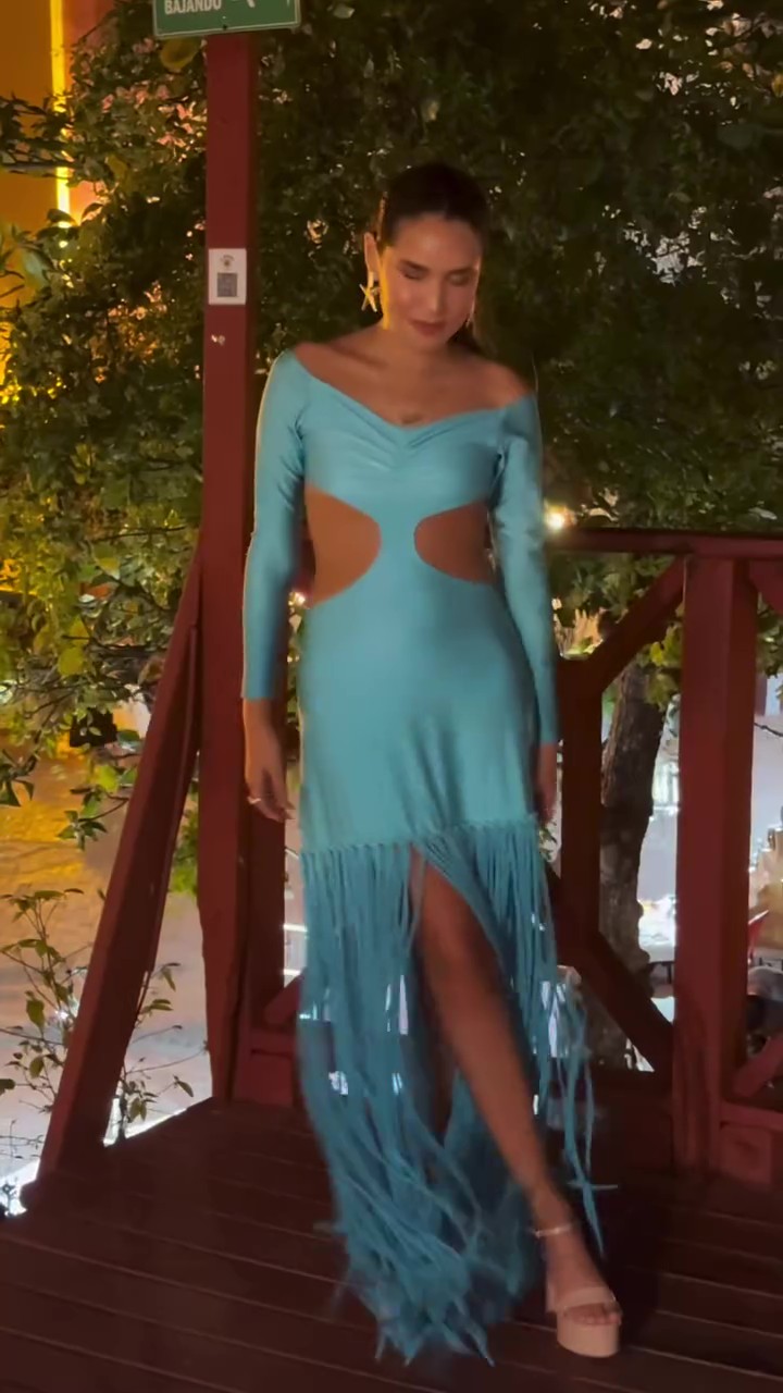 Party Waist Cutout Maxi Fringe Dress