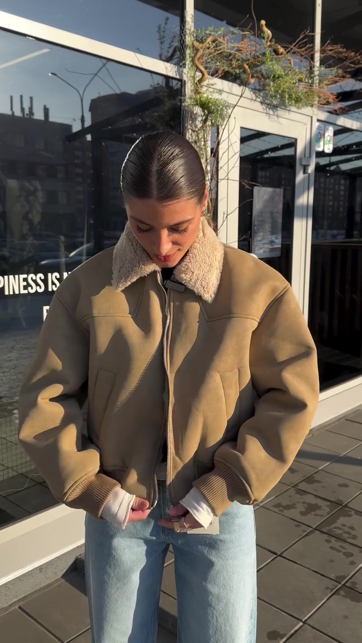 Designer khaki fur winter coat